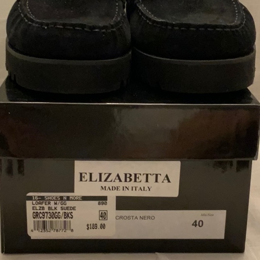 New Elizabetta Black Suede Lug sole Loafer Size 40